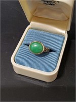 Rare Chinese 1920's Jadeite Poison Ring 14k Gold
