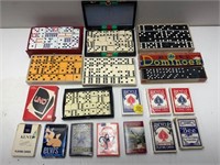 LARGE LOT OF VINTAGE DOMINOES & PLAYING CARDS