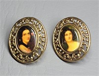 M Jent Signed Cameo Earrings