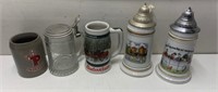 5 BEER STEINS 2 NUDE LADY LITHOPANES
