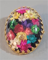 Domed Flowers in Resin Brooch