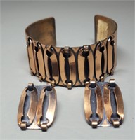 Vintage Copper Cuff Bracelet and Earrings