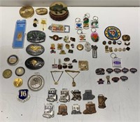 LARGE LOT COLLECTIBLE PINS BUCKLES FOBS MASONIC