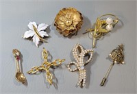 Lot of 7 Assorted Vintage Brooches