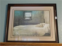 P729 Nice Dog In Bed Matted And Framed Art