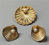 Vintage Shell Brooch & Earring Set