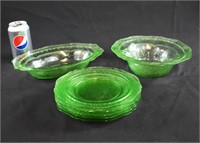 7 pieces GREEN DEPRESSION GLASS Patrician