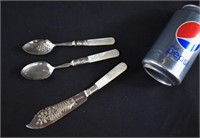 3pc Mother of Pearl Sterling Silver Servers