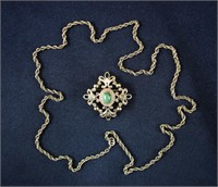12KT Gold Filled Malachite Pendant/Brooch & Chain