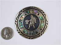 JB Mexican Sterling Silver & Abalone Mayan Brooch