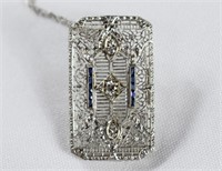 Deco 14KT Gold & Platinum Diamond/Sapphire Pendant