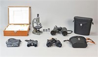 Lot of Binoculars & Microscope