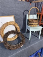 Crafting wreaths, white board, wicker basket,