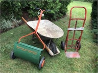 Wheel barrel, grass seeder, utility cart
