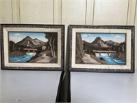 Pair of Asian style 3-D midcentury pictures