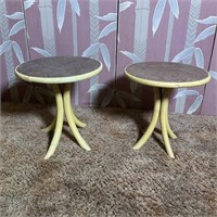 Pair of midcentury small rattan side tables