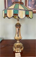 M - VINTAGE TABLE WITH STAINED GLASS SHADE (L102)