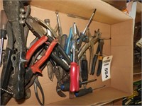 Box of pliers, dikes, tin snips, vise grips & more