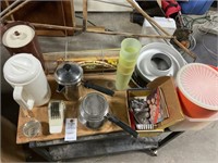 Rolling Metal Cart and Kitchen Ware