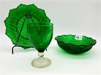 Three Pieces of Forest Green Glass