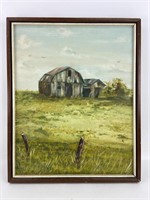 Vintage Original Barn Scene Painting
