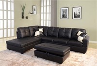 Russes Sectional Sofa Set With Ottoman, Black