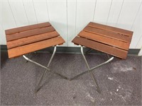 Vintage Foldable Wood & Metal Patio Side Tables