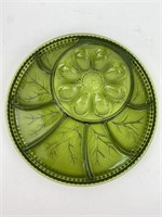 Vintage Green Glass Hors D'oeuvres Dish