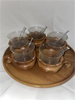 Wooden and glass serving tray set