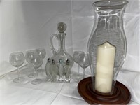 Dining glass set with candle centerpiece