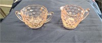 Vintage pink depression glass sugar creamer set,