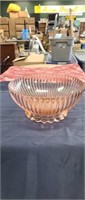 Vintage pink depression glass 9-in ribbed bowl