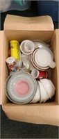 2 boxes assorted kitchen ware -serveware and glass