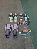 ASSORTED FLIPPERS, SNORKELS, GOGGLES