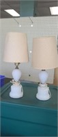 2 vintage hobnanil milk glass 12-in table lamps