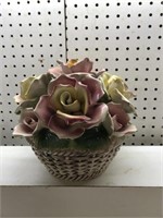 Large Capodimonte flower basket 9” x 8”