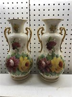 Beautiful set of Floral vases double handle 11”
