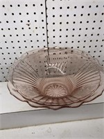 Large vintage pink depression glass bowl 12”