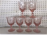 Vintage lot of 6 pink wine / water goblets  6”