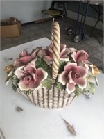 Vintage large Capodimonte flower basket 13” 13”