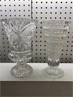 Lot of 2 Crystal vases 8 and 8 1/2” unmarked
