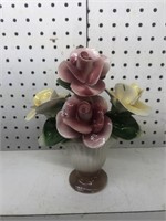 Vintage Capodimonte flowers with vase 8”