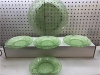Vintage Green Tiara  platter 12” and plates 7”