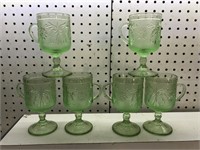 Vintage lot of 6 Green Tiara Pedestal glasses