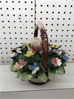Vintage Capodimonte flower basket 9”