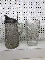 Vintage Crystal pitcher silver plate top and