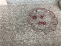 Vintage Cambridge ? Etched floral platter pink