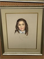 Framed chalk? Little girl under glass 31 x 26
