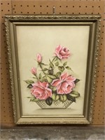 Framed Chalk ? Floral rose Mid Century print