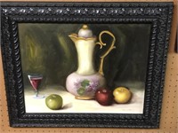 Framed on canvas still life fruit and pitcher 25